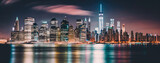 Fototapeta Miasta - A panoramic view of the New York city skyline at night - Generative AI
