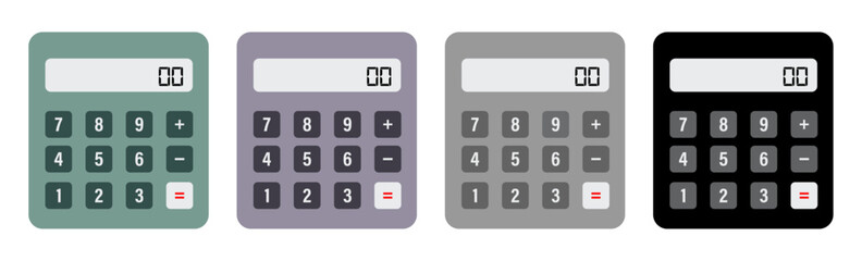 Calculator set in green, purple, grey and black color. Vector Illustration. Calculator vector business accounting calculation technology calculating finance.