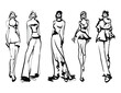 Set of Stylish fashion models. Pretty young girls. Fashion woman Sketch