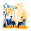 © Artem - Illustration of a conversation with a psychologist two people in cartoon style talking at a psychologist's counseling session