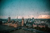 Fototapeta  - The Big Ben and the Parliament seen from the London Eye on a Rainy Dusk - London, UK