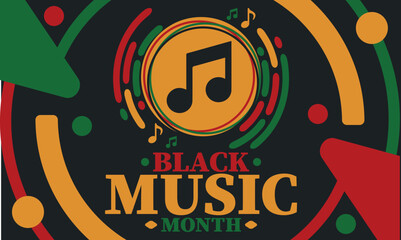 Wall Mural - Black Music Month in June. African-American Music Appreciation Month. Celebrated annual in United States. Music concept. Poster, card, banner and background. Vector illustration