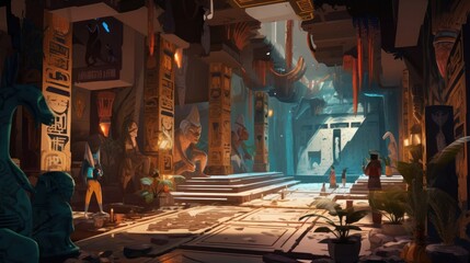  Scene inspired by ancient Egyptian mythology, featuring gods, pharaohs, pyramids, and mystical artifacts, immersing players in the rich lore of ancient Egypt