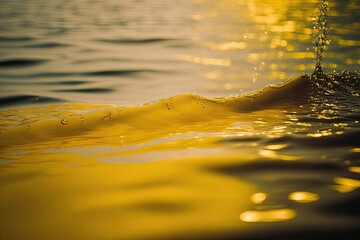 Poster - Yellow water shimmering in the sea was out of focus. Background with wavy water detail. The ocean backdrop and the seas surface. Background with sea texture and waves. Generative AI