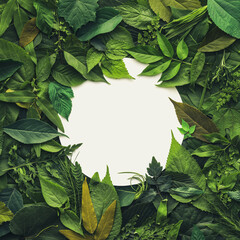 Wall Mural - foliage background with a variety of vibrant plant leaves showing a diverse ecosystem and the biodiv