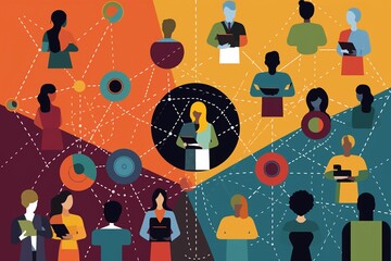 An interconnected web of diverse IT professionals collaborating on a shared project, with each individual contributing their unique expertise, surrounded 