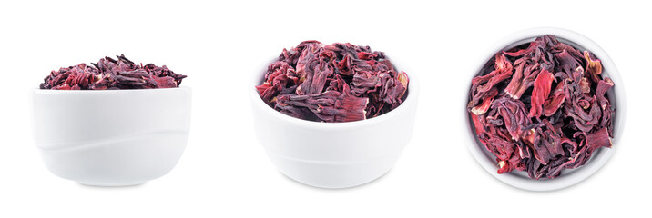 Wall Mural - Karkade tea in a bowl on a white isolated background