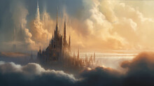 Soft, Cotton-like Clouds Enveloping The Spires Of A Distant City Skyline Generative AI