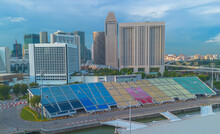 Aerial View Of Formula 1 Singapore Race Track Tribunes In The Marina Bay. Track Located In The City Center