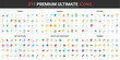 © lembergvector - Diet food and nutrition, farming color flat icons set vector illustration. Abstract symbols of farm organic fruit and vegetables, baking and drinks, kitchen tools simple design for mobile and web apps