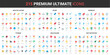 © lembergvector - Healthy food, fitness workout and sports, healthcare color flat icons set vector illustration. Abstract symbols of gym equipment and exercises, medical cure simple design for mobile and web apps