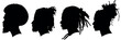 Silhouettes of African American men part 4, side view with various hairstyles, contour on white background. Vector illustration	
