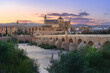 Cordoba Skyline at sunset with Cathedral, Roman Bridge and Guadalquivir River - Cordoba, Andalusia, Spain