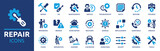 Fototapeta  - Repair icon set. Containing fix, maintenance, toolbox, assistance, broken, troubleshoot, patch and repairman service icons. Solid icon collection. Vector illustration.