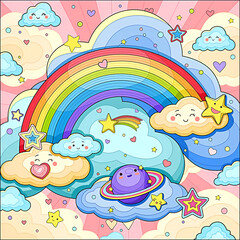 Wall Mural - Illustration of beautiful rainbow and clouds