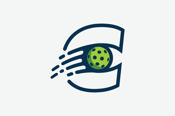 Wall Mural - pickleball logo with a combination of letter c and a moving ball in line style for any business especially pickleball shops, pickleball training, clubs, etc.