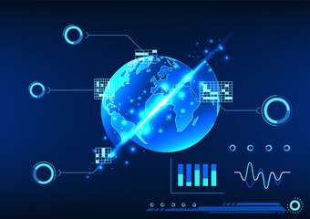 Poster - Earth technology background Refers to scanning to find information through the internet network that can access information anywhere in the world. or doing international business