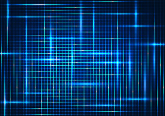 Poster - Grid technology background The concept represents the operation of an internet network that is processing high-speed data transmissions. Blue stripes line a box of pixels. focus on posters