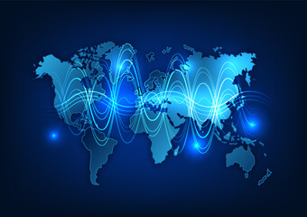 Poster - World map technology background High-speed internet network connection that covers the whole world It is a technology that helps in transmitting information, communicating, doing business 