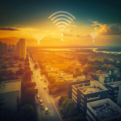 Wall Mural - Ai generated image of wifi with internet of thing concept.