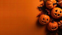 Halloween For Sale Banner Background With Bunch Of Orange Pumpkins On Spooky Background