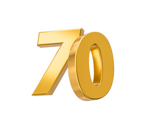 70% off on sale. Gold percent isolated on white background 70th Anniversary celebration 3D Golden numbers 3d Illustration