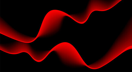 Wall Mural - Isolated red bright smooth wave lines on black design