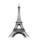 Fototapeta Boho - Eiffel tower in France straight view, doodle line sketch, vintage card, symbol of France sticker. Modern engraving on a white background.