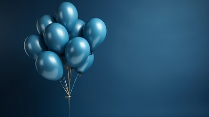 An image of blue ballons illustration on blue background presentation template. Ai generative