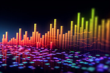 Leinwandbilder -  A close-up photograph of a stock market chart showing the fluctuating lines of different stocks, symbolizing the dynamic nature of financial markets.  Generative AI technology.
