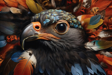 Aufkleber -  A mixed-media artwork combining textured elements, such as feathers or fabric, with words and symbols associated with hope.  Generative AI technology.