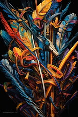 Poster -  A series of abstract drawings depicting bow and arrow motifs in different styles, showcasing the diverse interpretations and artistic approaches to this subject matter.  Generative AI technology.