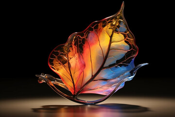 Aufkleber -  An abstract glass sculpture inspired by the delicate beauty of a leaf, capturing its translucency and fragility in a captivating and artistic manner.  Generative AI technology.