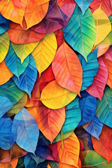 Poster -  An abstract digital collage of multiple overlapping leaf images, creating a visually complex.  Generative AI technology.
