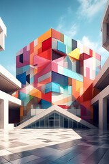 Aufkleber - A geometric-inspired architectural structure, with angular shapes and a play of light and shadows, capturing the essence of modern design.  Generative AI technology.