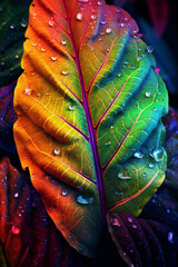 Poster - An abstract digital artwork depicting a vibrant and colorful leaf, with intricate patterns and textures that evoke a sense of nature and vitality.  Generative AI technology.