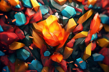 Poster - A digital artwork featuring a geometric abstraction of nature, combining organic elements with geometric shapes.  Generative AI technology.