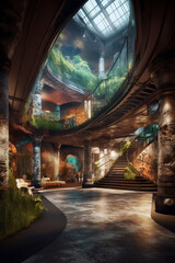 Poster - An architectural photograph of an underground museum or gallery, showcasing the unique design and ambiance created by the underground setting.  Generative AI technology.