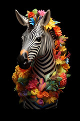 Poster - A conceptual image of a Zebra made from unconventional materials, such as flowers or feathers, challenging the perception of Zebra as solely utilitarian objects.  Generative AI technology.