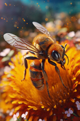 Aufkleber - A conceptual image of a Bee made from unconventional materials, such as flowers or feathers, challenging the perception of Bee as solely utilitarian objects.  Generative AI technology.
