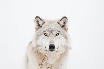 Close up on a white wolf eyes isolated on white background, Generative AI