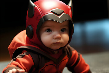 Wall Mural - Baby wearing superhero costume studio shot portrait