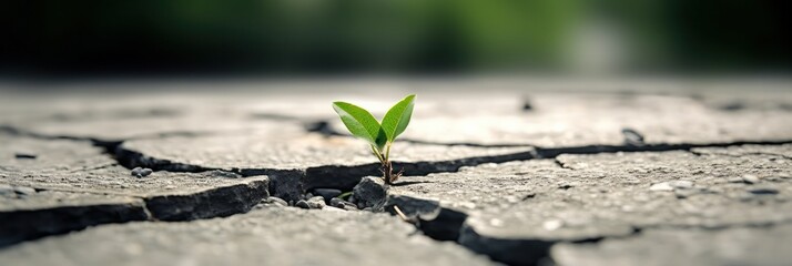 The sprout made its way through the cracked asphalt. life force concept.Generative AI