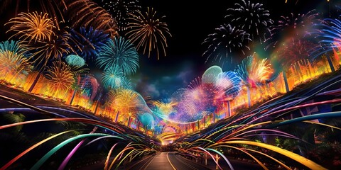 AI Generated. AI Generative. Photo illustration of fireworks at Rio festival. Graphic Art