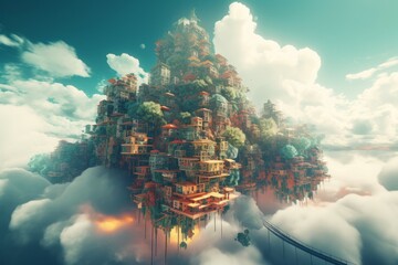 Poster - Cloud networks concept city. Generate Ai