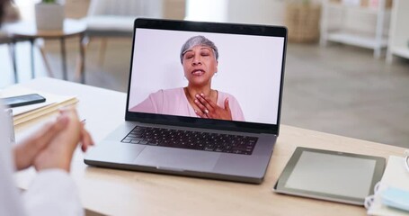 Sticker - Woman, doctor and laptop on video call consulting in Telehealth or online meeting with patient. Female medical professional talking to customer in virtual communication on computer for consultation