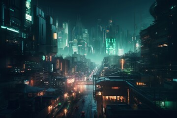Poster - Cyberpunk city. Generate Ai