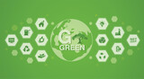Fototapeta Pokój dzieciecy - Green natural environmental icons. Ecology. Nature. Net zero. Negative and net neutral emissions concept. Set a target with a green square icon in the middle.
