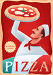 pizza chef with mustache vintage pizza banner