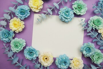 Wall Mural - Mockup with Spring Flowers and invitation greeting card